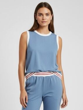 🌻NEW w/tag PJ Salvage Blue Ribbed Striped Hem Pajama Sleep Tank Top Size Medium